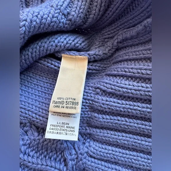 L.L. BEAN Periwinkle Purple Blue Cable Knit Cotton Crewneck Pullover Sweater Med - Picture 7 of 8